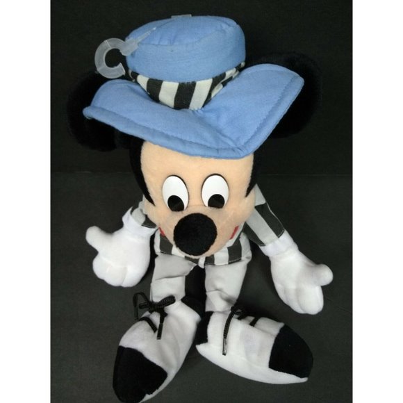 Disney Mickey Mouse 9" Striped Black/Gray Showman Outfit Hat and Shoes Plush Toy - Picture 7 of 12